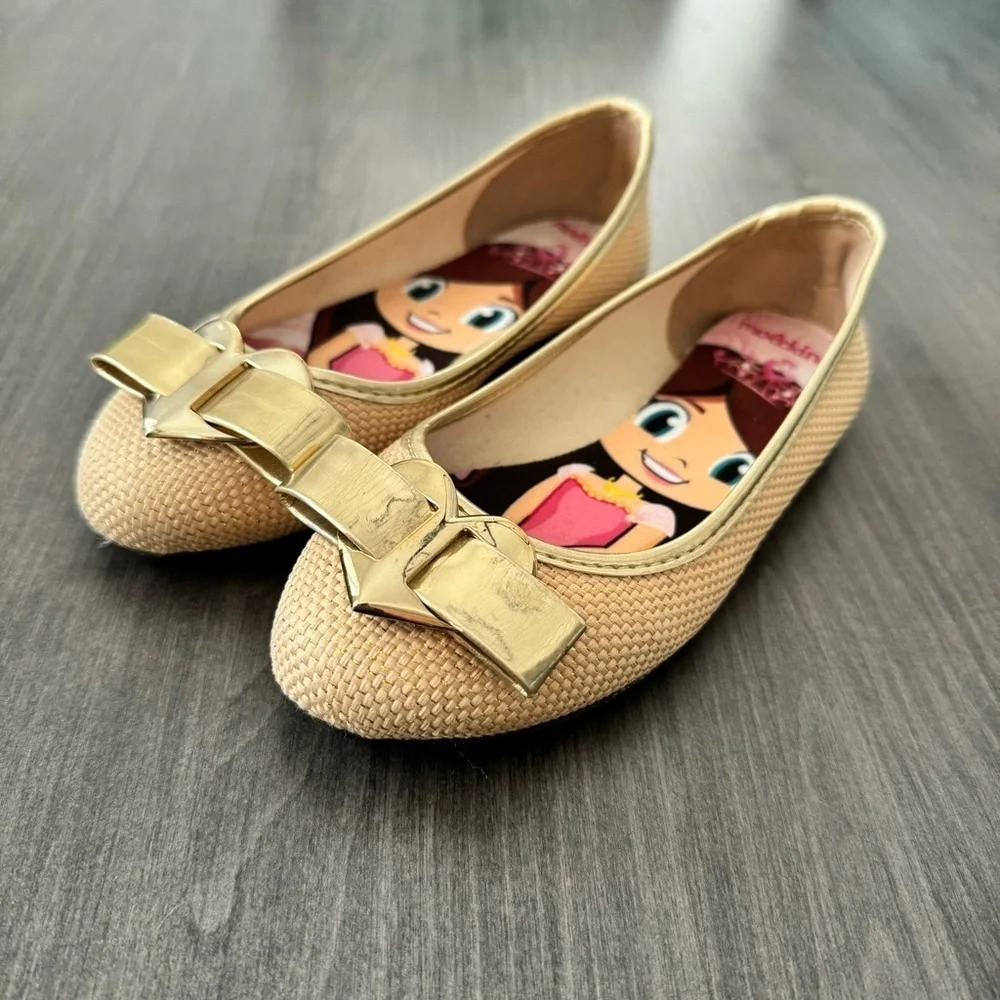 Malekinha Girls Golden bow ballerina flats shoes size 1